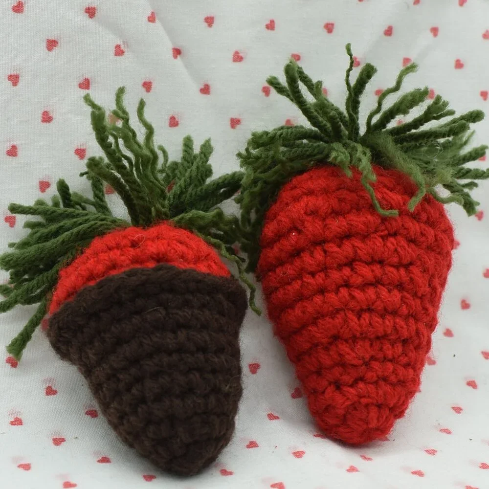 Crochet Catnip Strawberry Cat Toys Set of Two HANDCRAFTED